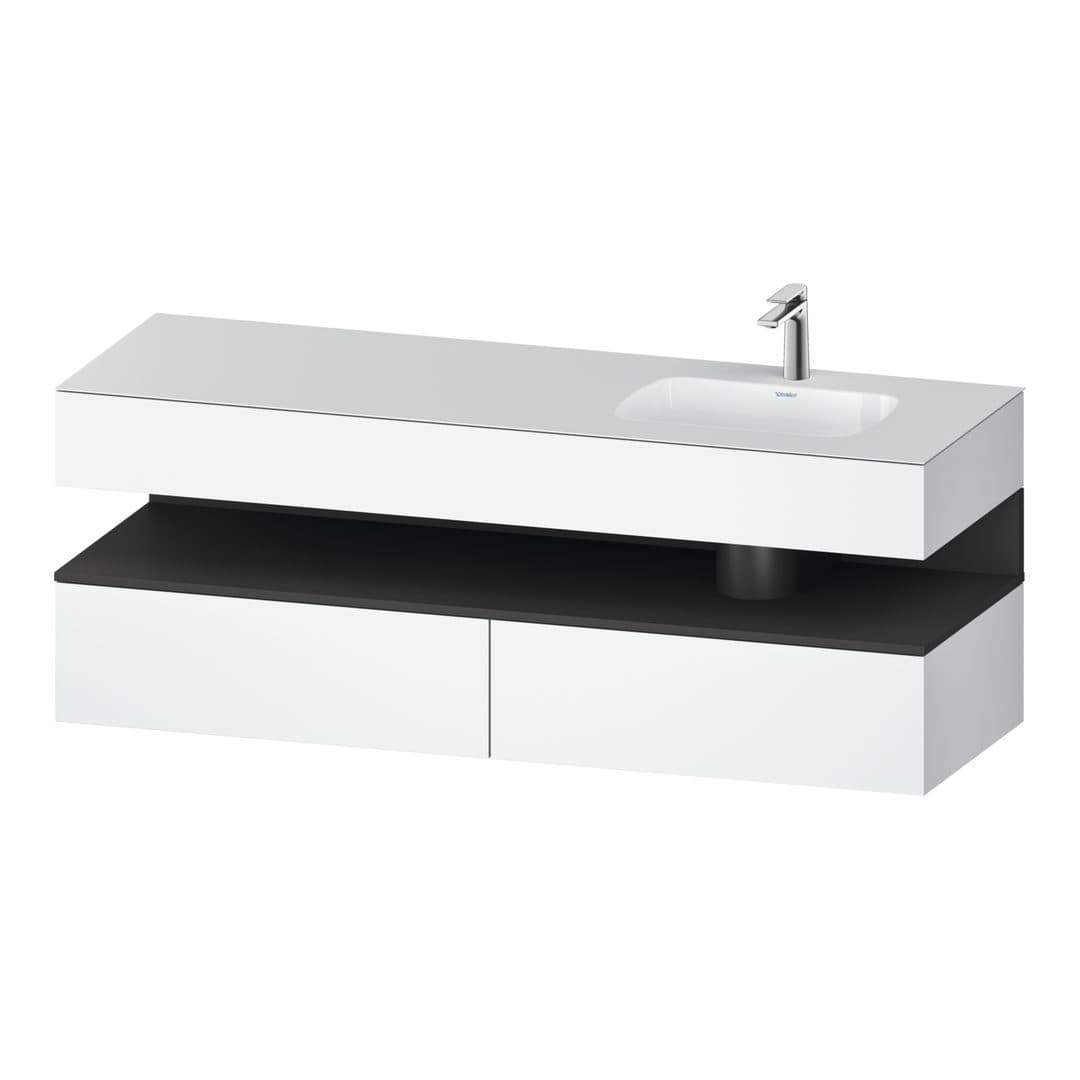 Duravit Collection One – Έπιπλο Νιπτήρα – 1600 mm, με νιπτήρα, με κονσόλα, 2 συρτάρια, νιπτήρας δεξιά, με φωτισμό LED, Graphite White Matt – White Matt, Decor (QA4796049180010)