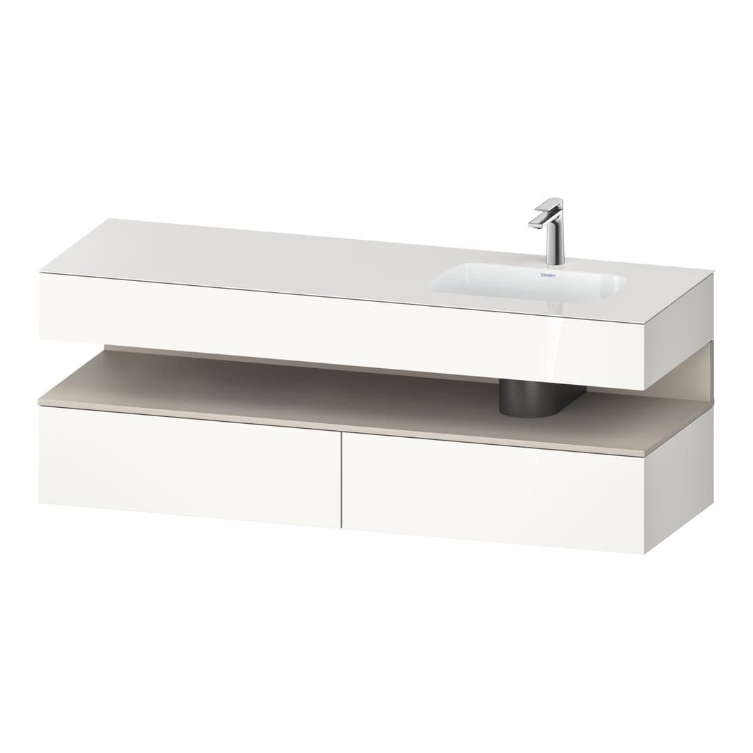 Duravit Collection One – Έπιπλο Νιπτήρα – 1600 mm, με νιπτήρα, με κονσόλα, 2 συρτάρια, νιπτήρας δεξιά, με φωτισμό LED, Taupe White High Gloss Matt – White High Gloss, Decor (QA4796091220010)