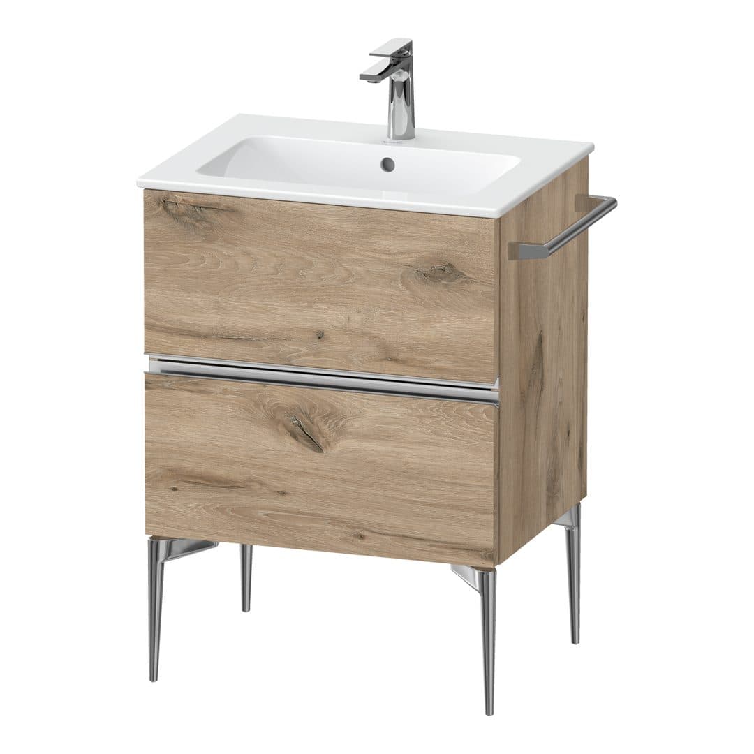 Duravit Sivida – Έπιπλο Νιπτήρα – 610 mm, 2 συρτάρια, νιπτήρας κέντρο, 610 x 477 x 591 mm, Chrome Glossy – Marbled Oak Matt, Decor (SV4643010550000)
