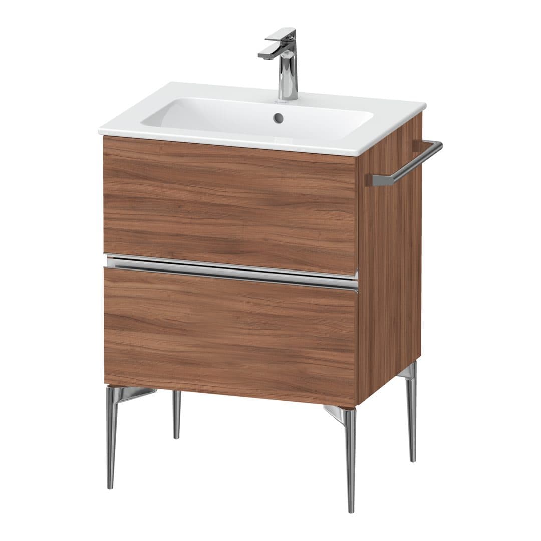 Duravit Sivida – Έπιπλο Νιπτήρα – 610 mm, 2 συρτάρια, νιπτήρας κέντρο, 610 x 477 x 591 mm, Chrome Glossy – Walnut Matt, Decor (SV4643010790000)