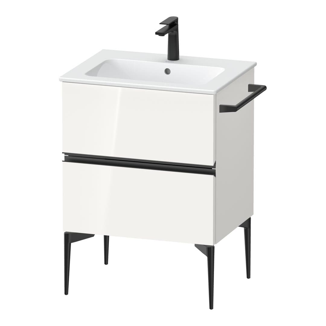 Duravit Sivida – Έπιπλο Νιπτήρα – 610 mm, 2 συρτάρια, νιπτήρας κέντρο, 610 x 477 x 591 mm, Diamond black Matt – White High Gloss, Decor (SV46430BD220000)