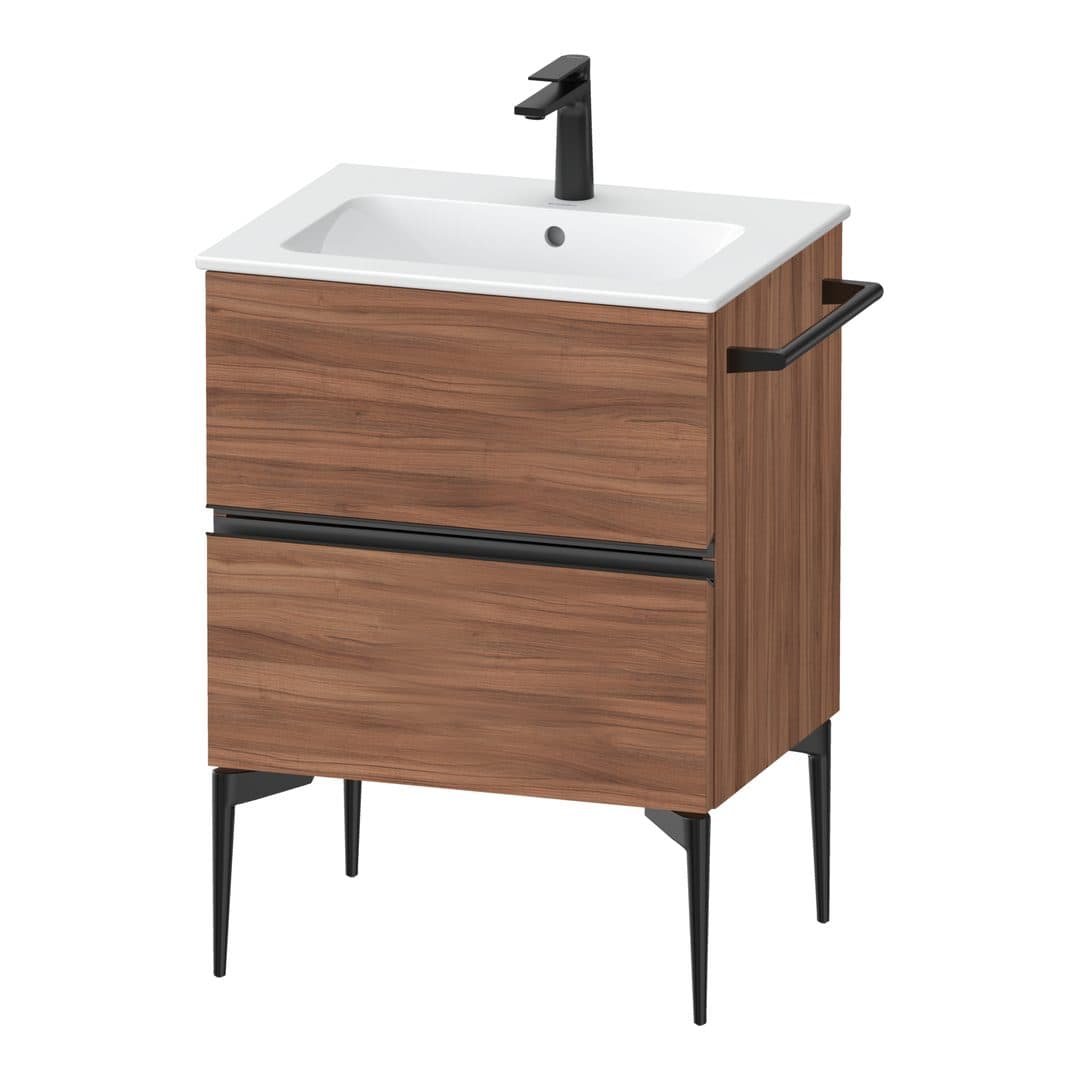 Duravit Sivida – Έπιπλο Νιπτήρα – 610 mm, 2 συρτάρια, νιπτήρας κέντρο, 610 x 477 x 591 mm, Diamond black Matt – Walnut Matt, Decor (SV46430BD790000)
