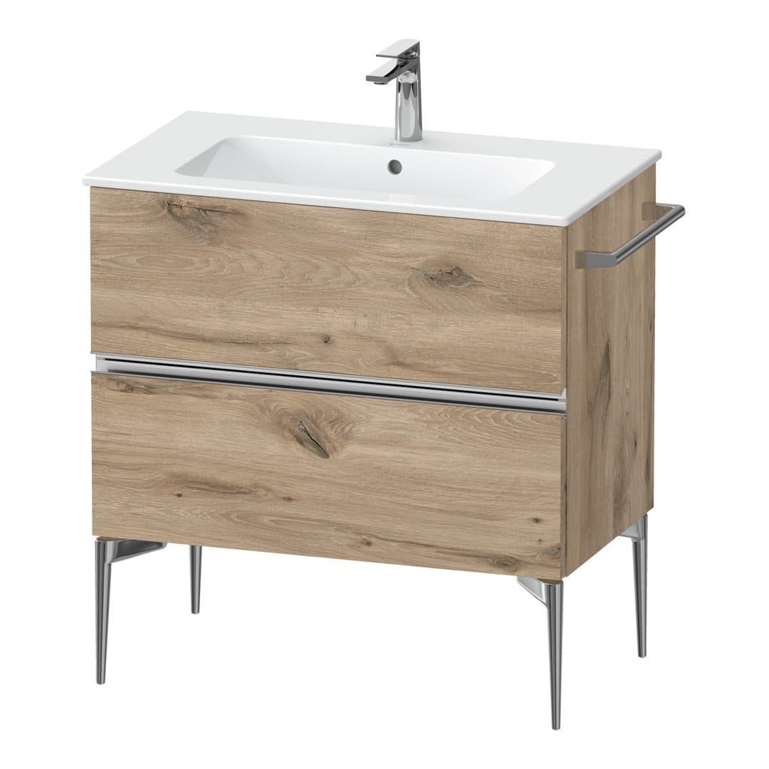 Duravit Sivida – Έπιπλο Νιπτήρα – 810 mm, 2 συρτάρια, νιπτήρας κέντρο, 810 x 477 x 591 mm, Chrome Glossy – Marbled Oak Matt, Decor (SV4644010550000)