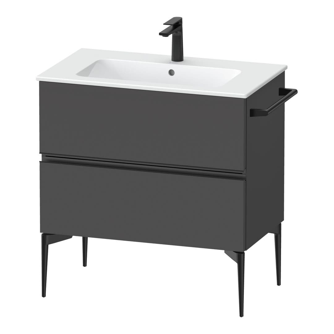 Duravit Sivida – Έπιπλο Νιπτήρα – 810 mm, 2 συρτάρια, νιπτήρας κέντρο, 810 x 477 x 591 mm, Diamond black Matt – Graphite Matt, Decor (SV46440BD490000)
