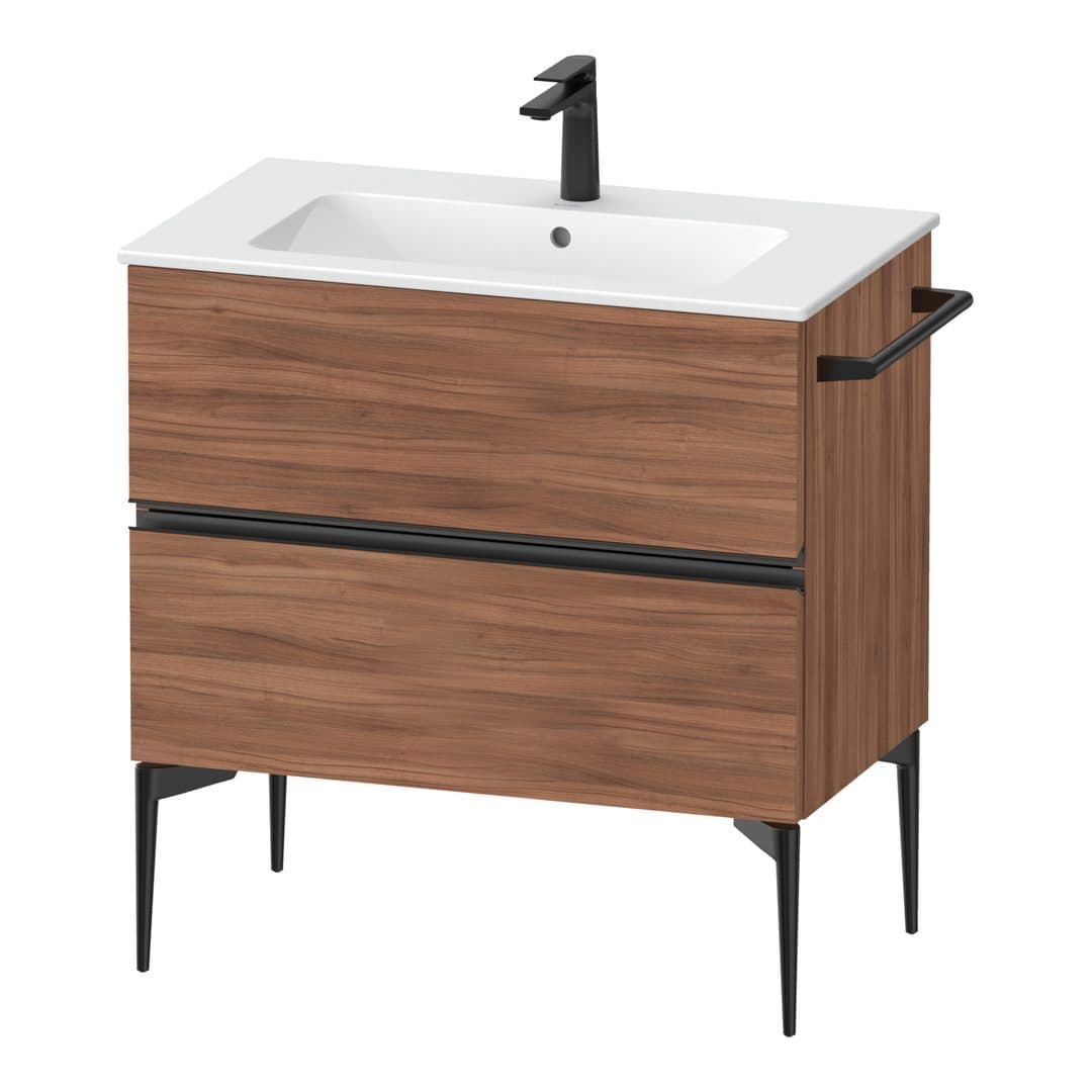 Duravit Sivida – Έπιπλο Νιπτήρα – 810 mm, 2 συρτάρια, νιπτήρας κέντρο, 810 x 477 x 591 mm, Diamond black Matt – Walnut Matt, Decor (SV46440BD790000)