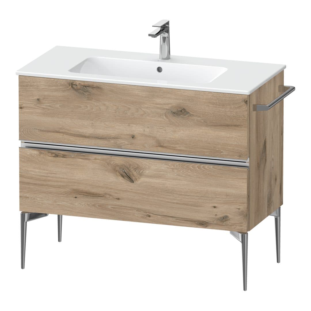 Duravit Sivida – Έπιπλο Νιπτήρα – 1010 mm, 2 συρτάρια, νιπτήρας κέντρο, 1010 x 477 x 591 mm, Chrome Glossy – Marbled Oak Matt, Decor (SV4645010550000)
