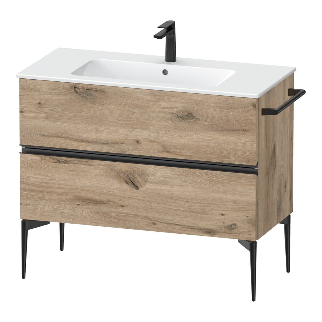 Duravit Sivida – Έπιπλο Νιπτήρα – 1010 mm, 2 συρτάρια, νιπτήρας κέντρο, 1010 x 477 x 591 mm, Diamond black Matt – Marbled Oak Matt, Decor (SV46450BD550000)