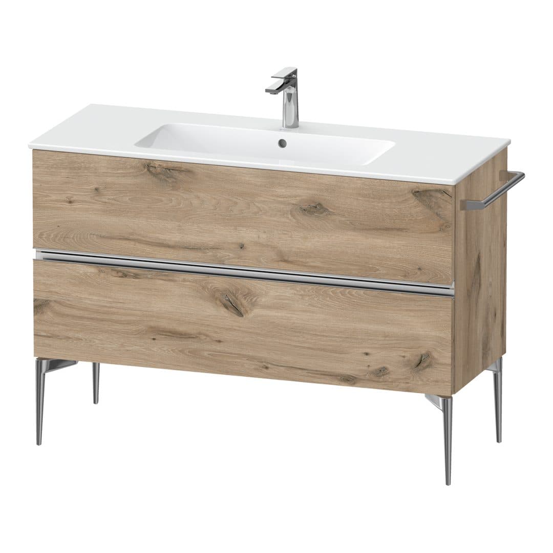 Duravit Sivida – Έπιπλο Νιπτήρα – 1210 mm, 2 συρτάρια, νιπτήρας κέντρο, 1210 x 477 x 591 mm, Chrome Glossy – Marbled Oak Matt, Decor (SV4646010550000)