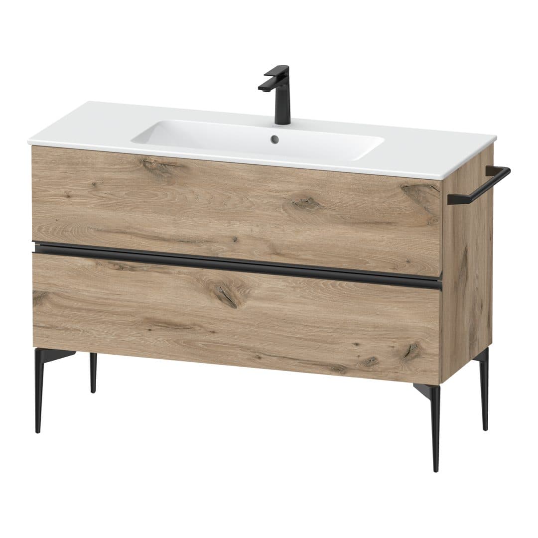Duravit Sivida – Έπιπλο Νιπτήρα – 1210 mm, 2 συρτάρια, νιπτήρας κέντρο, 1210 x 477 x 591 mm, Diamond black Matt – Marbled Oak Matt, Decor (SV46460BD550000)