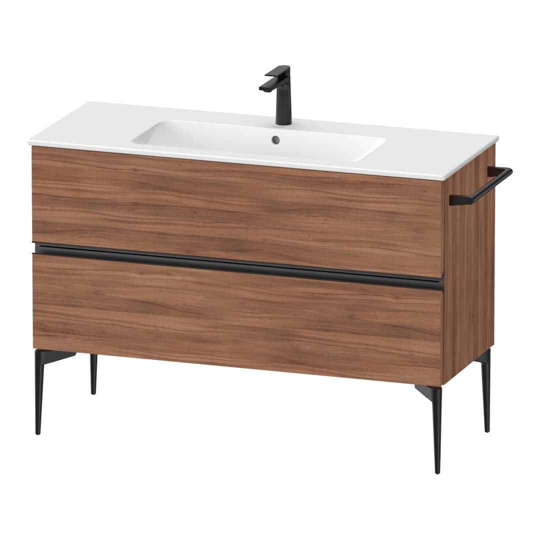 Duravit Sivida – Έπιπλο Νιπτήρα – 1210 mm, 2 συρτάρια, νιπτήρας κέντρο, 1210 x 477 x 591 mm, Diamond black Matt – Walnut Matt, Decor (SV46460BD790000)