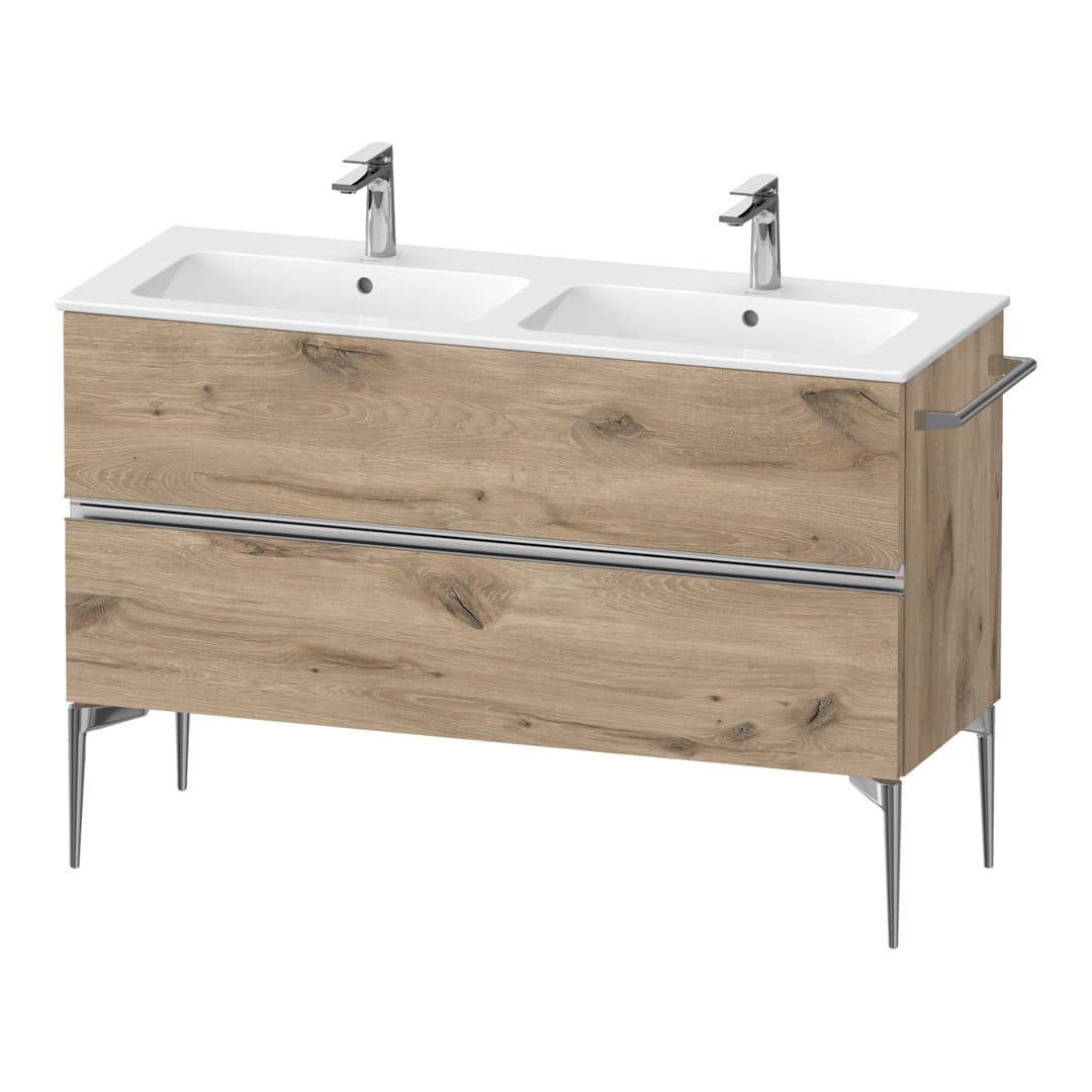 Duravit Sivida – Έπιπλο Νιπτήρα – 1280 mm, 2 συρτάρια, διπλός νιπτήρας, 1280 x 477 x 591 mm, Chrome Glossy – Marbled Oak Matt, Decor (SV4647010550000)