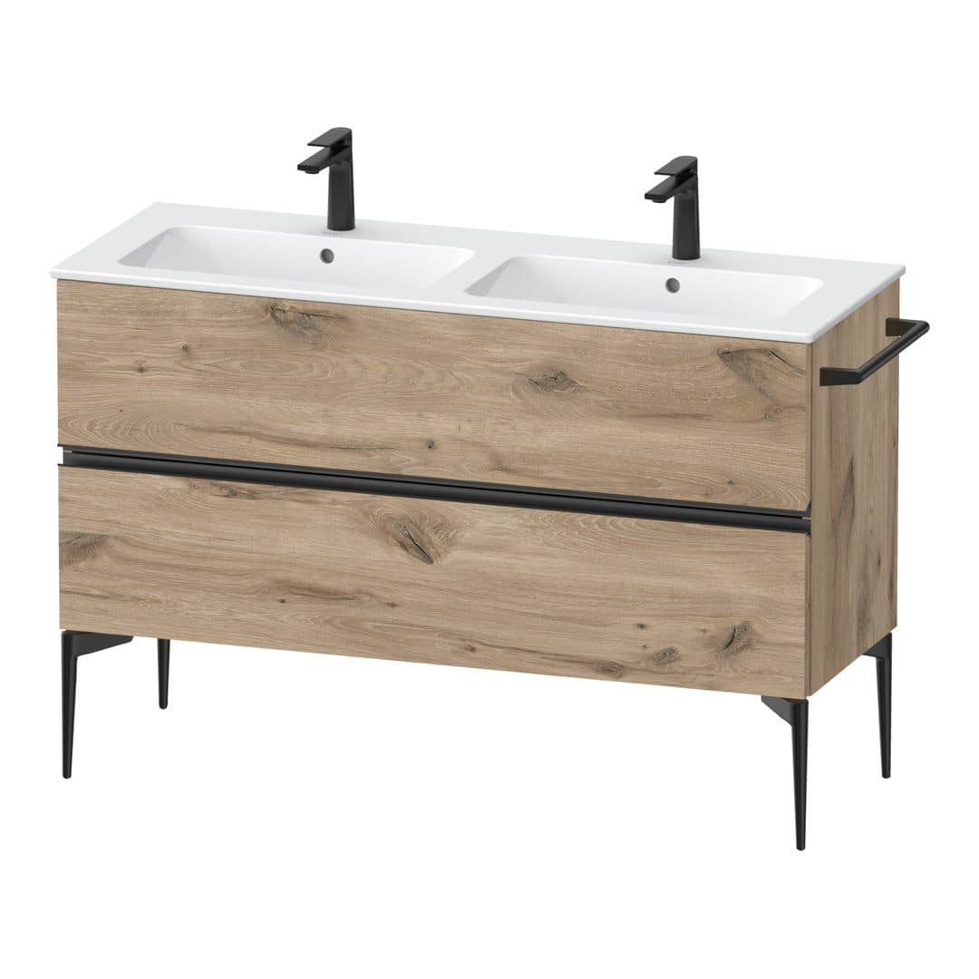 Duravit Sivida – Έπιπλο Νιπτήρα – 1280 mm, 2 συρτάρια, διπλός νιπτήρας, 1280 x 477 x 591 mm, Diamond black Matt – Marbled Oak Matt, Decor (SV46470BD550000)