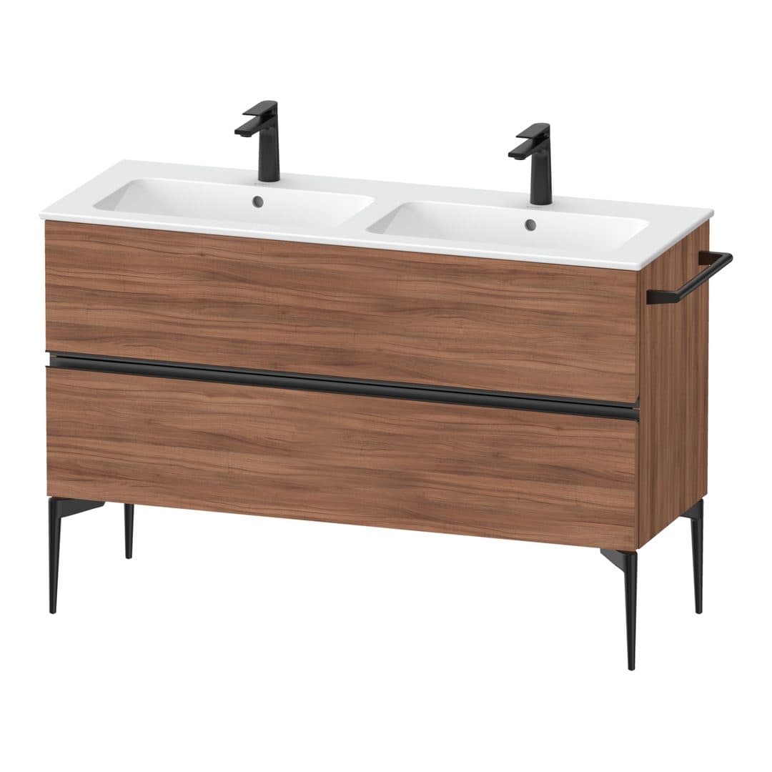 Duravit Sivida – Έπιπλο Νιπτήρα – 1280 mm, 2 συρτάρια, διπλός νιπτήρας, 1280 x 477 x 591 mm, Diamond black Matt – Walnut Matt, Decor (SV46470BD790000)