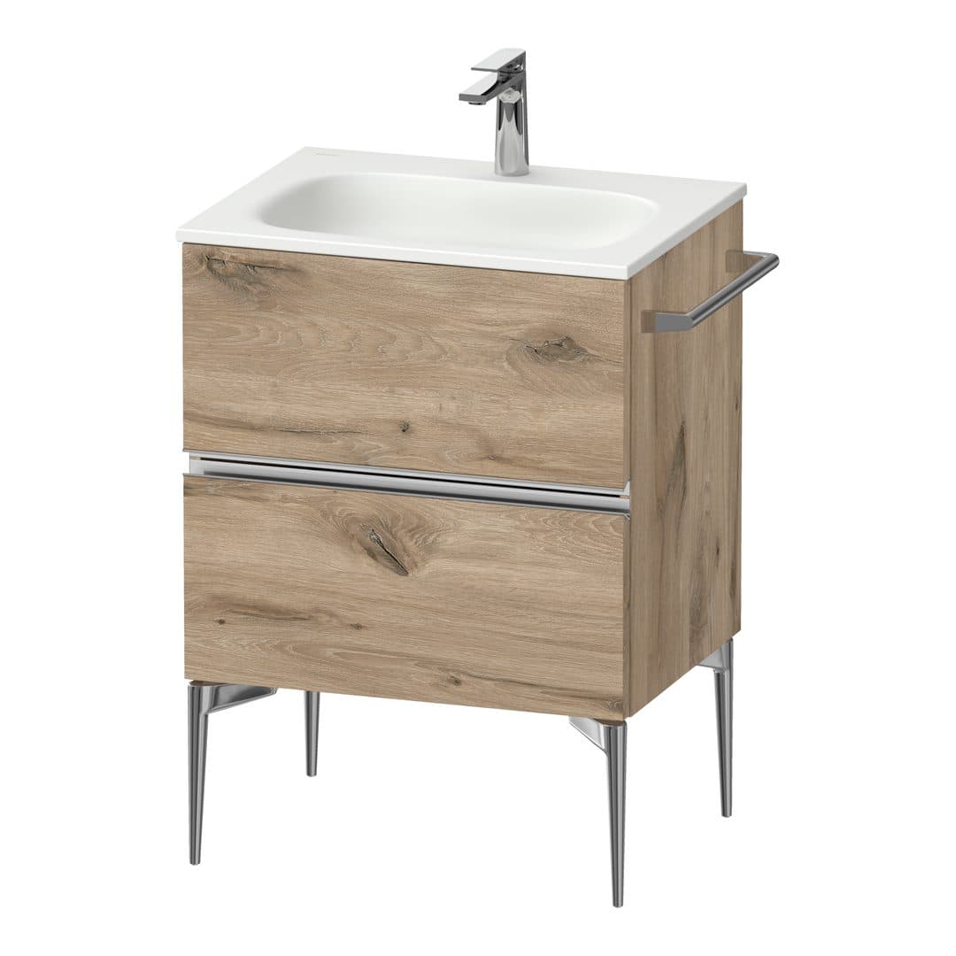 Duravit Sivida – Έπιπλο Νιπτήρα – 610 mm, 2 συρτάρια, νιπτήρας κέντρο, 610 x 477 x 592 mm, Chrome Glossy – Marbled Oak Matt, Decor (SV4650010550000)