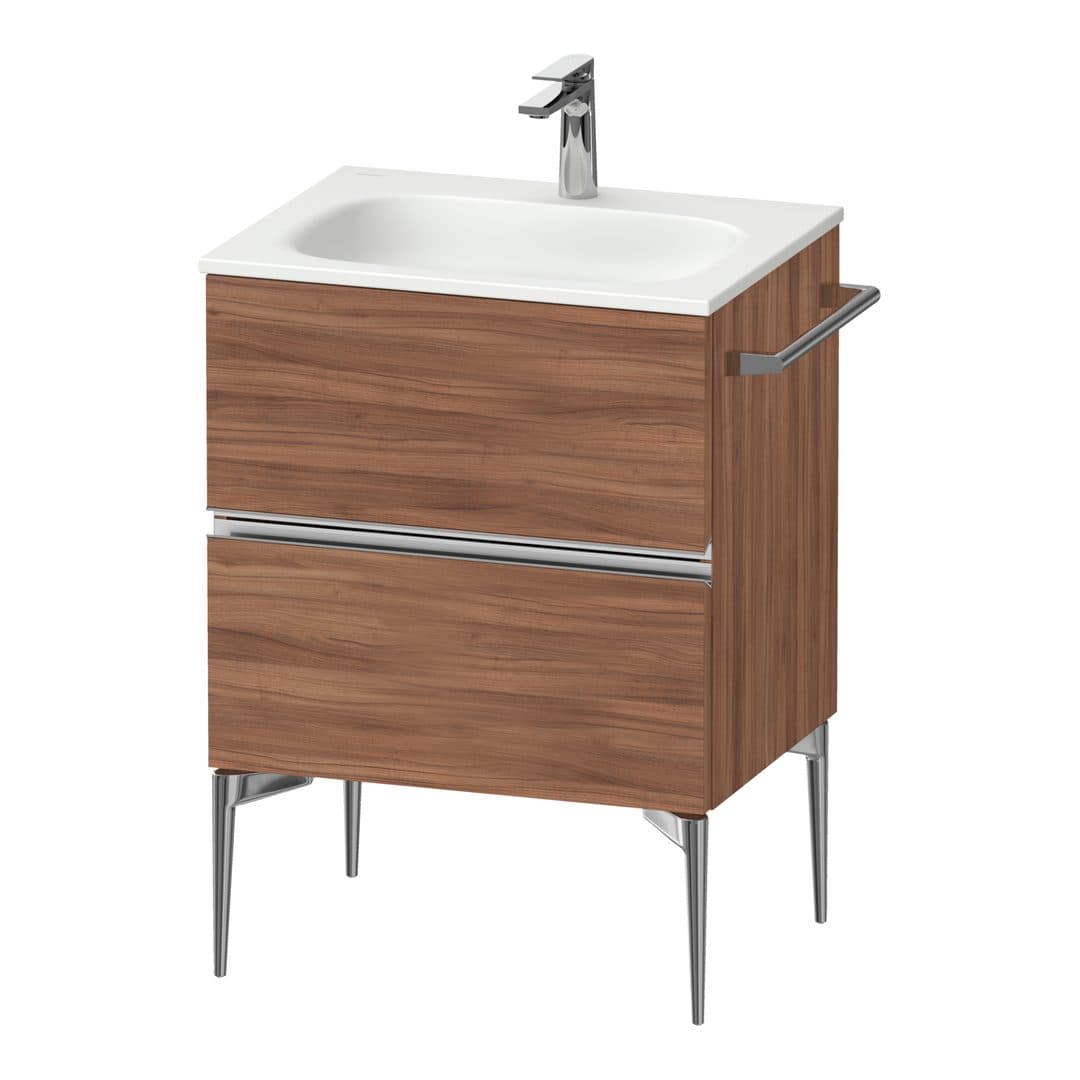 Duravit Sivida – Έπιπλο Νιπτήρα – 610 mm, 2 συρτάρια, νιπτήρας κέντρο, 610 x 477 x 592 mm, Chrome Glossy – Walnut Matt, Decor (SV4650010790000)