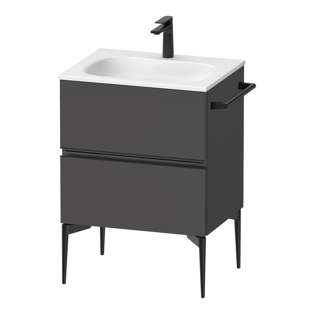 Duravit Sivida – Έπιπλο Νιπτήρα – 610 mm, 2 συρτάρια, νιπτήρας κέντρο, 610 x 477 x 592 mm, Diamond black Matt – Graphite Matt, Decor (SV46500BD490000)