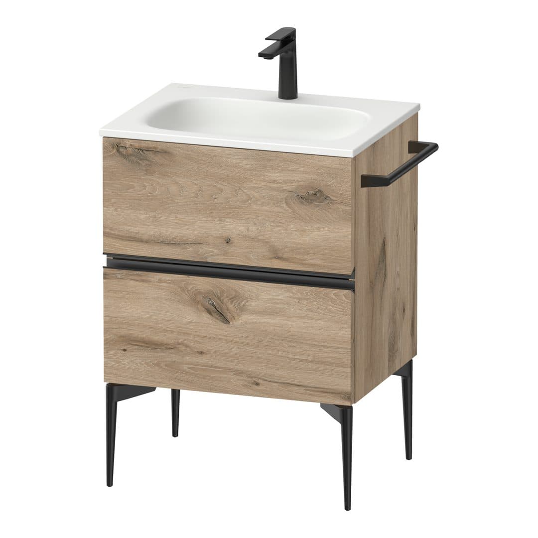 Duravit Sivida – Έπιπλο Νιπτήρα – 610 mm, 2 συρτάρια, νιπτήρας κέντρο, 610 x 477 x 592 mm, Diamond black Matt – Marbled Oak Matt, Decor (SV46500BD550000)