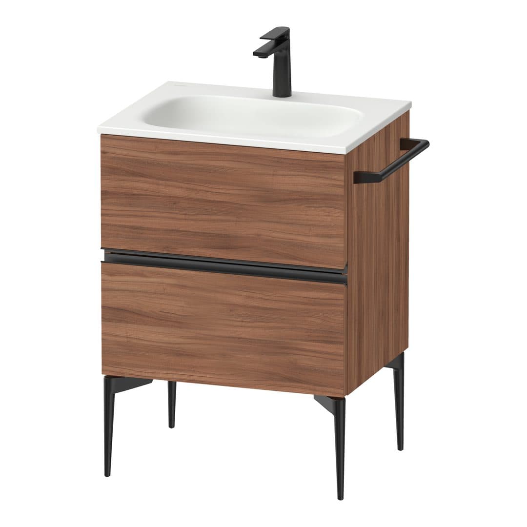 Duravit Sivida – Έπιπλο Νιπτήρα – 610 mm, 2 συρτάρια, νιπτήρας κέντρο, 610 x 477 x 592 mm, Diamond black Matt – Walnut Matt, Decor (SV46500BD790000)