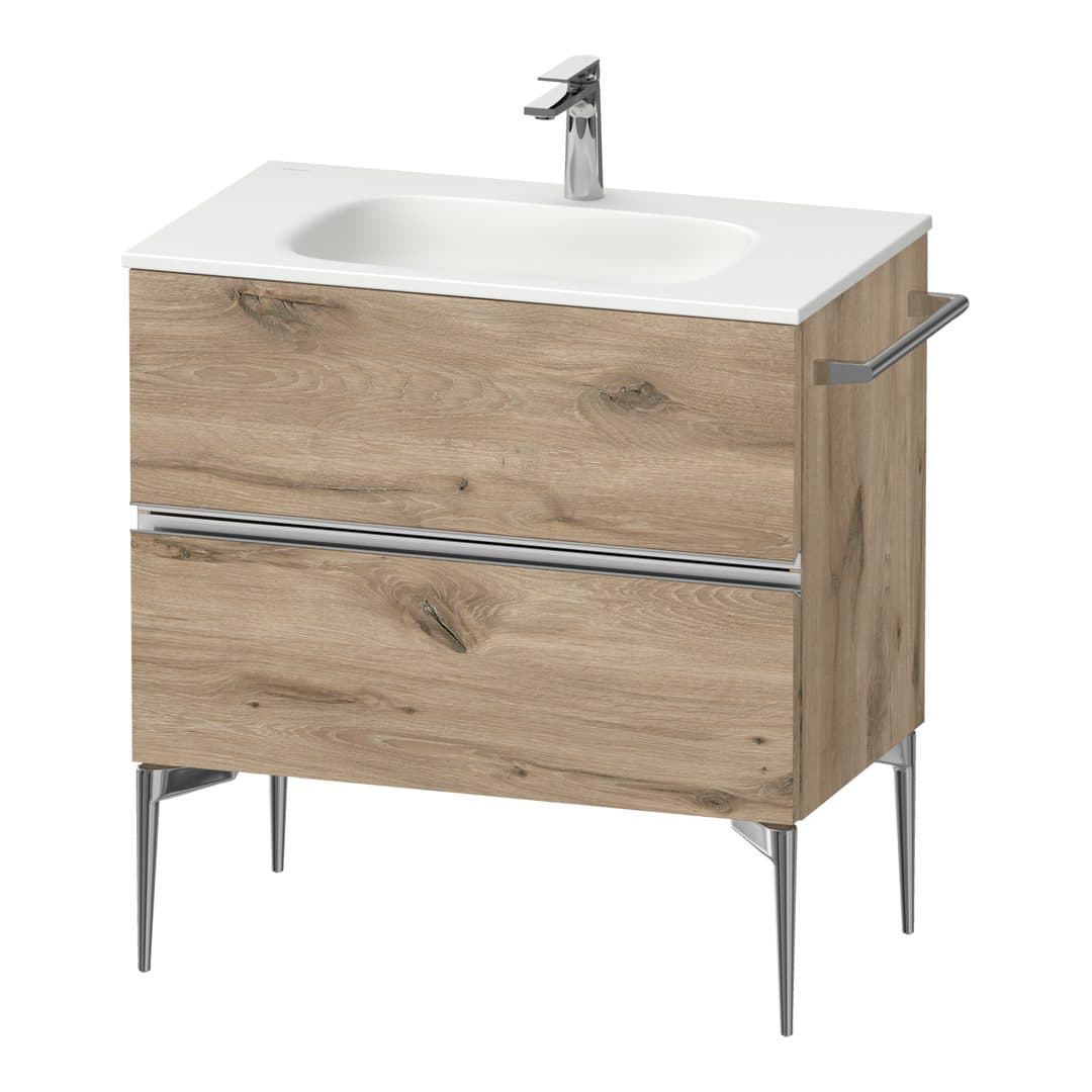 Duravit Sivida – Έπιπλο Νιπτήρα – 810 mm, 2 συρτάρια, νιπτήρας κέντρο, 810 x 477 x 592 mm, Chrome Glossy – Marbled Oak Matt, Decor (SV4651010550000)