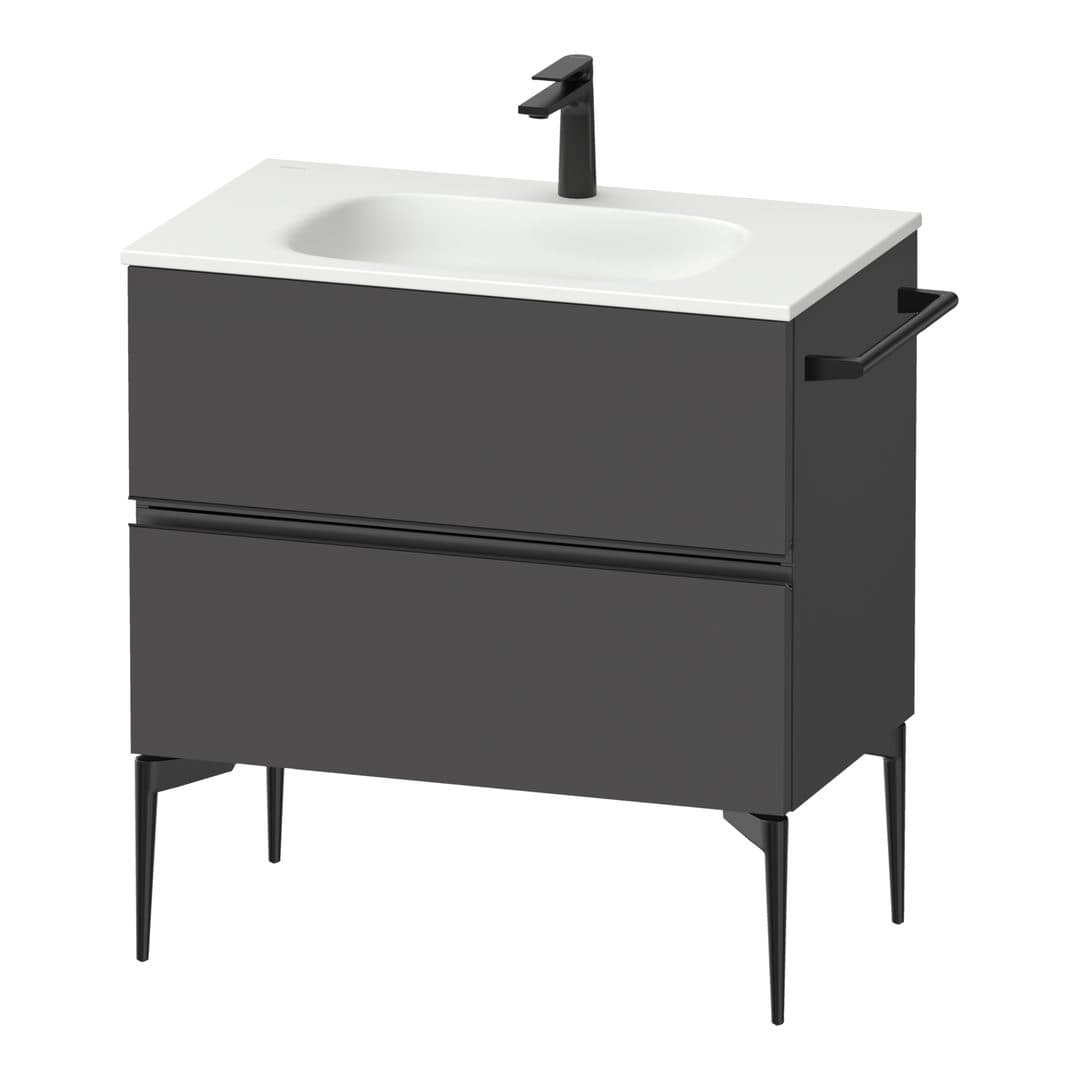 Duravit Sivida – Έπιπλο Νιπτήρα – 810 mm, 2 συρτάρια, νιπτήρας κέντρο, 810 x 477 x 592 mm, Diamond black Matt – Graphite Matt, Decor (SV46510BD490000)