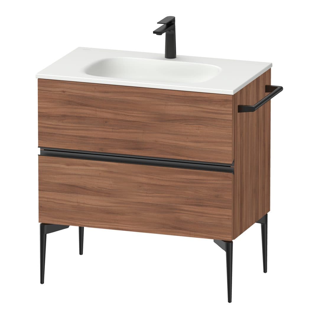 Duravit Sivida – Έπιπλο Νιπτήρα – 810 mm, 2 συρτάρια, νιπτήρας κέντρο, 810 x 477 x 592 mm, Diamond black Matt – Walnut Matt, Decor (SV46510BD790000)