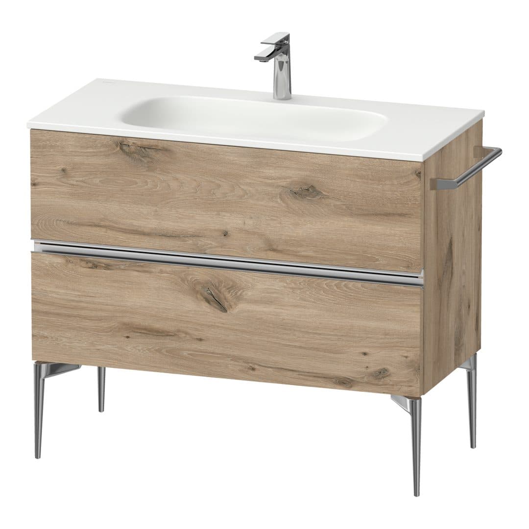 Duravit Sivida – Έπιπλο Νιπτήρα – 1010 mm, 2 συρτάρια, νιπτήρας κέντρο, 1010 x 477 x 592 mm, Chrome Glossy – Marbled Oak Matt, Decor (SV4652010550000)