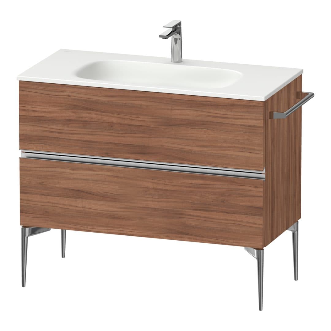 Duravit Sivida – Έπιπλο Νιπτήρα – 1010 mm, 2 συρτάρια, νιπτήρας κέντρο, 1010 x 477 x 592 mm, Chrome Glossy – Walnut Matt, Decor (SV4652010790000)