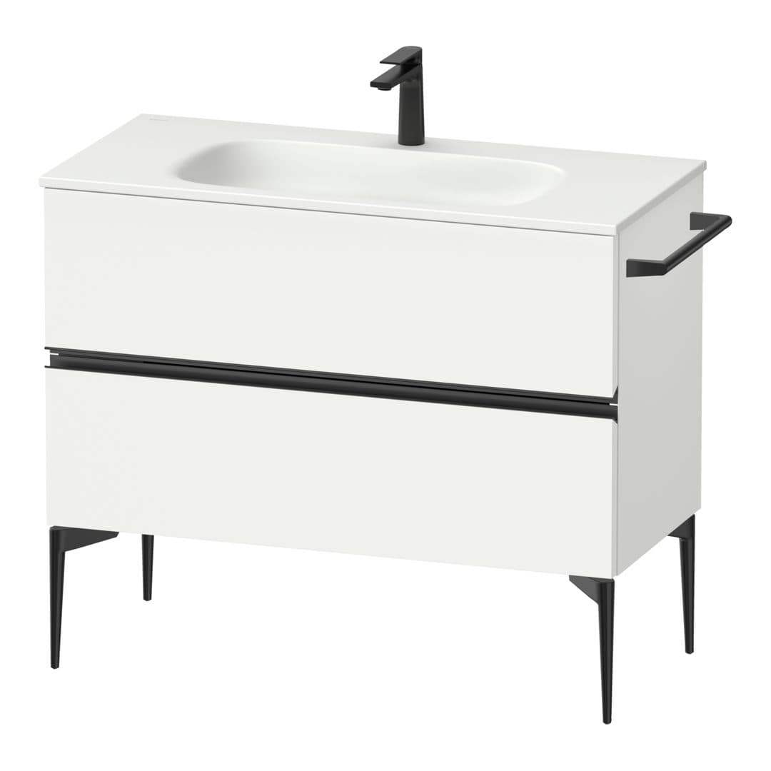 Duravit Sivida – Έπιπλο Νιπτήρα – 1010 mm, 2 συρτάρια, νιπτήρας κέντρο, 1010 x 477 x 592 mm, Diamond black Matt – White Matt, Decor (SV46520BD180000)