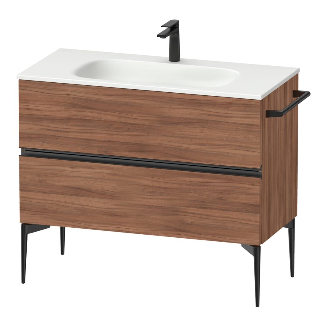Duravit Sivida – Έπιπλο Νιπτήρα – 1010 mm, 2 συρτάρια, νιπτήρας κέντρο, 1010 x 477 x 592 mm, Diamond black Matt – Walnut Matt, Decor (SV46520BD790000)