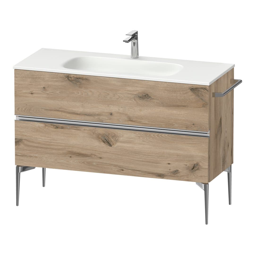 Duravit Sivida – Έπιπλο Νιπτήρα – 1210 mm, 2 συρτάρια, νιπτήρας κέντρο, 1210 x 477 x 592 mm, Chrome Glossy – Marbled Oak Matt, Decor (SV4653010550000)