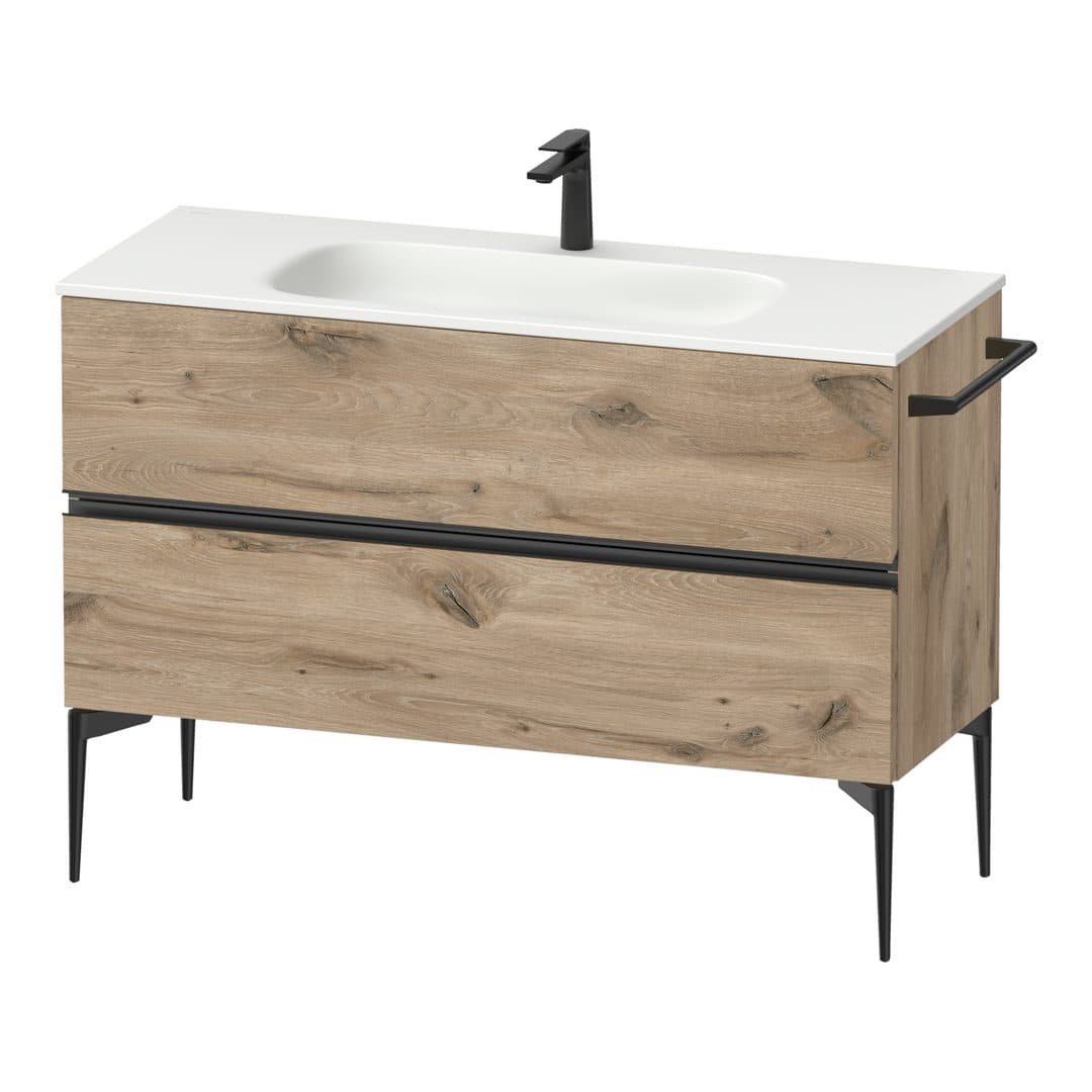 Duravit Sivida – Έπιπλο Νιπτήρα – 1210 mm, 2 συρτάρια, νιπτήρας κέντρο, 1210 x 477 x 592 mm, Diamond black Matt – Marbled Oak Matt, Decor (SV46530BD550000)