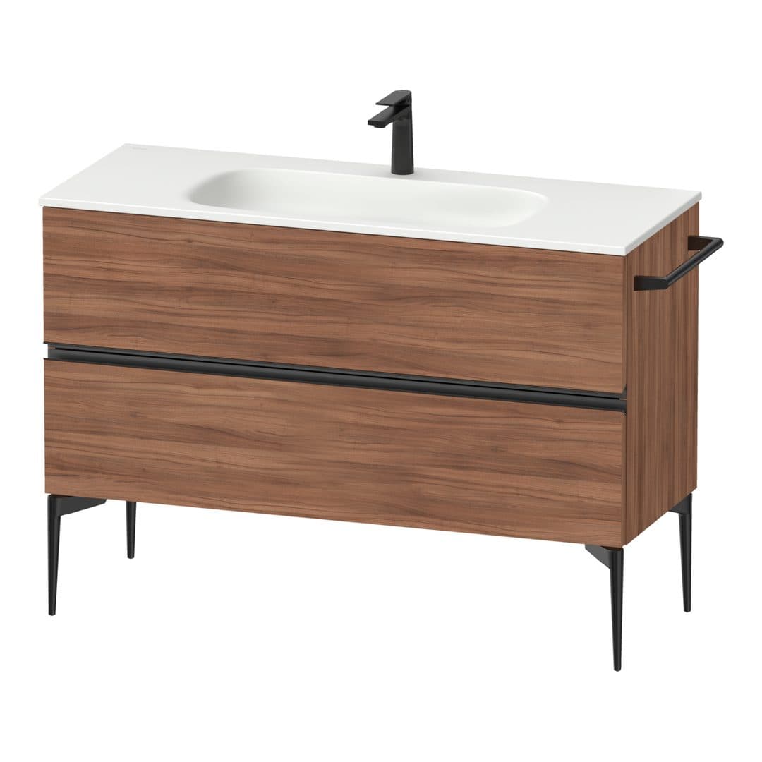 Duravit Sivida – Έπιπλο Νιπτήρα – 1210 mm, 2 συρτάρια, νιπτήρας κέντρο, 1210 x 477 x 592 mm, Diamond black Matt – Walnut Matt, Decor (SV46530BD790000)