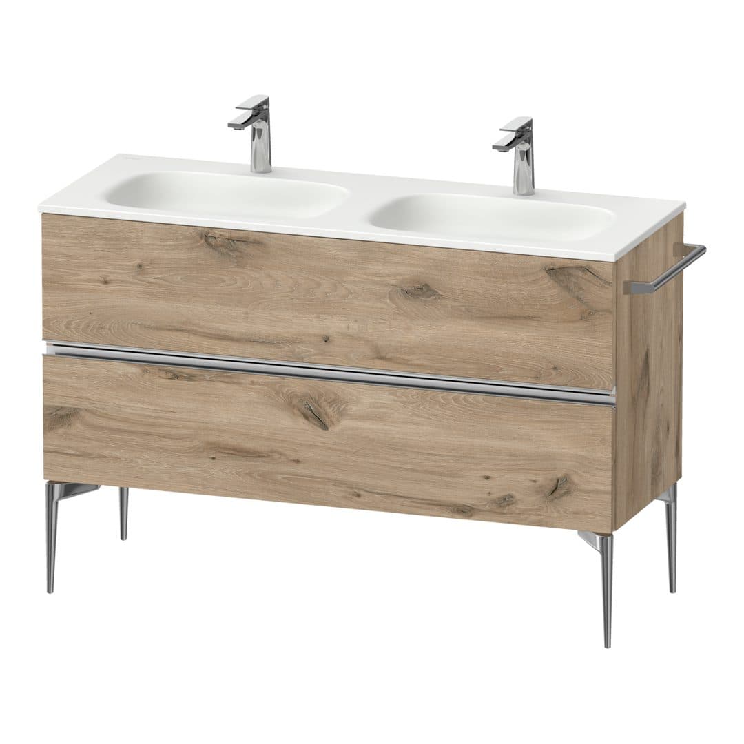 Duravit Sivida – Έπιπλο Νιπτήρα – 1280 mm, 2 συρτάρια, διπλός νιπτήρας, 1280 x 477 x 592 mm, Chrome Glossy – Marbled Oak Matt, Decor (SV4654010550000)