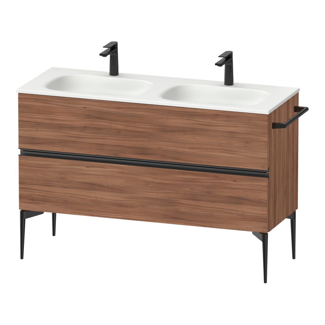 Duravit Sivida – Έπιπλο Νιπτήρα – 1280 mm, 2 συρτάρια, διπλός νιπτήρας, 1280 x 477 x 592 mm, Diamond black Matt – Walnut Matt, Decor (SV46540BD790000)