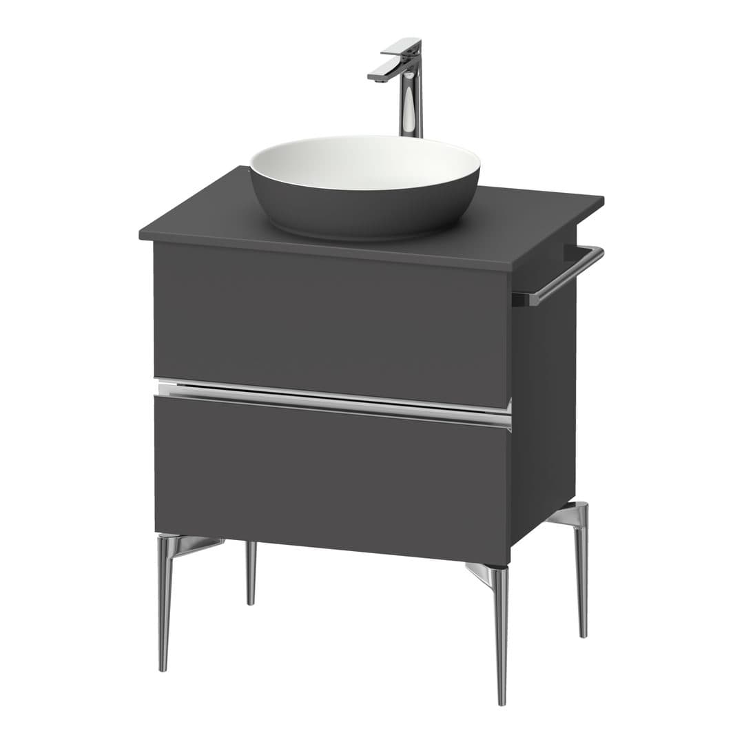 Duravit Sivida – Έπιπλο Νιπτήρα – 645 mm, για κονσόλα, 2 συρτάρια, νιπτήρας κέντρο, Chrome Glossy – Graphite Matt, Decor (SV4657010490000)
