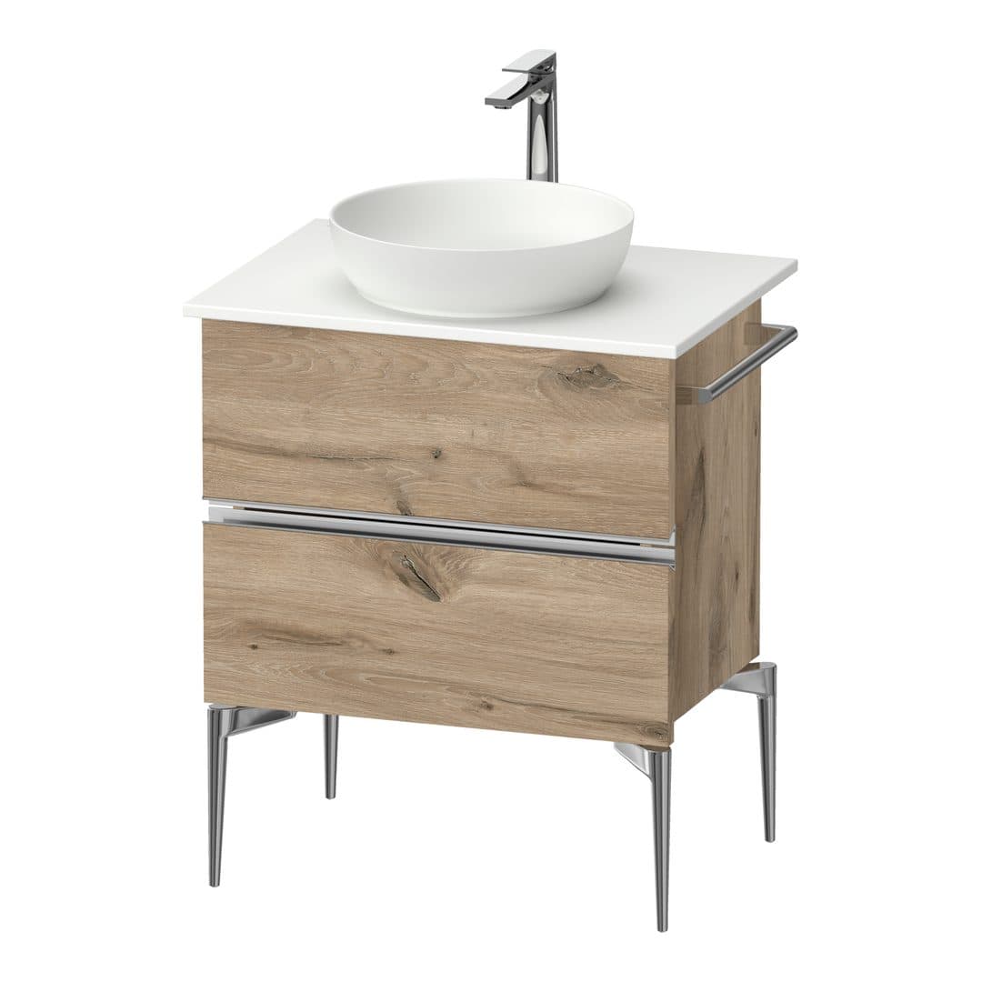 Duravit Sivida – Έπιπλο Νιπτήρα – 645 mm, για κονσόλα, 2 συρτάρια, νιπτήρας κέντρο, Chrome Glossy – Marbled Oak Matt, Decor (SV4657010550000)