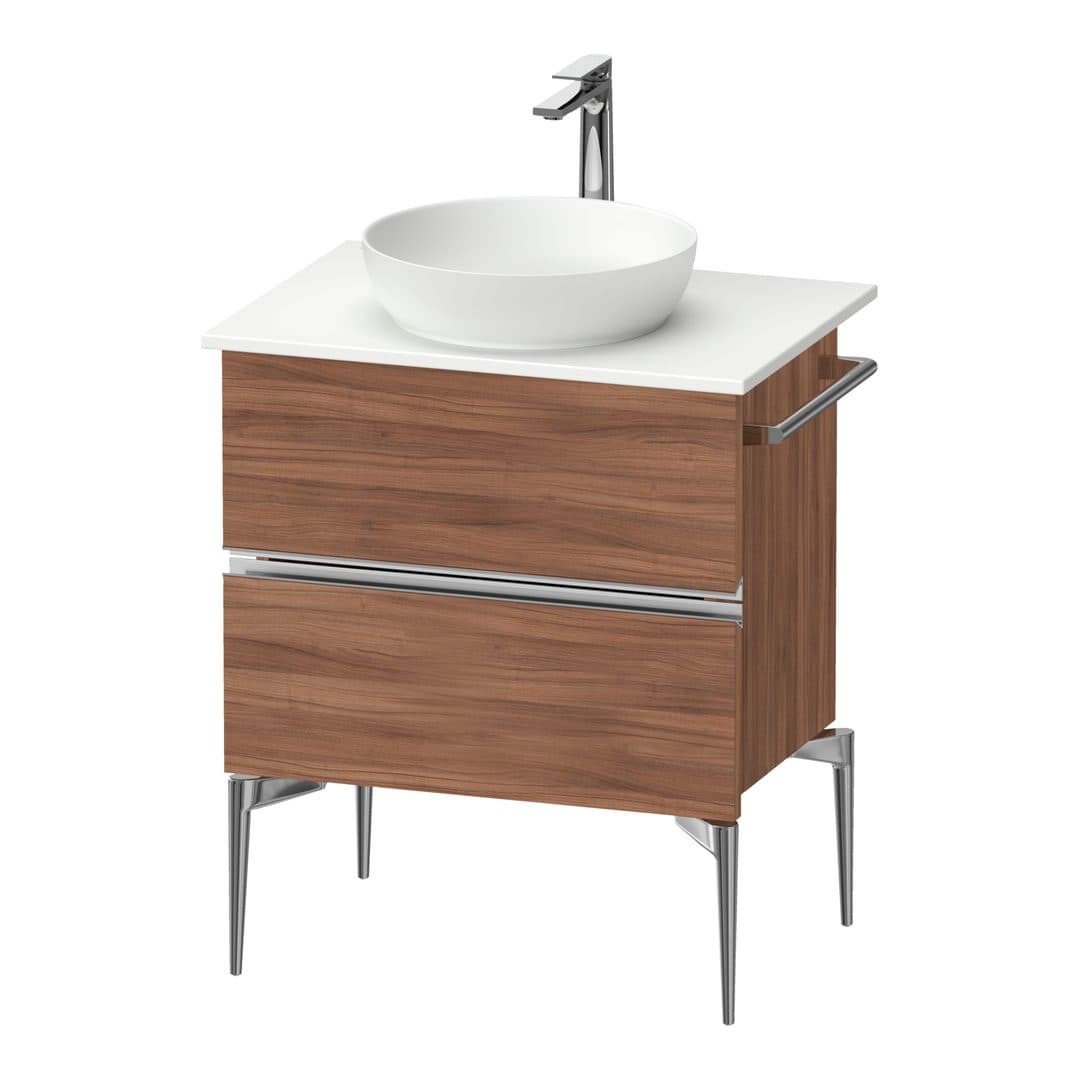 Duravit Sivida – Έπιπλο Νιπτήρα – 645 mm, για κονσόλα, 2 συρτάρια, νιπτήρας κέντρο, Chrome Glossy – Walnut Matt, Decor (SV4657010790000)