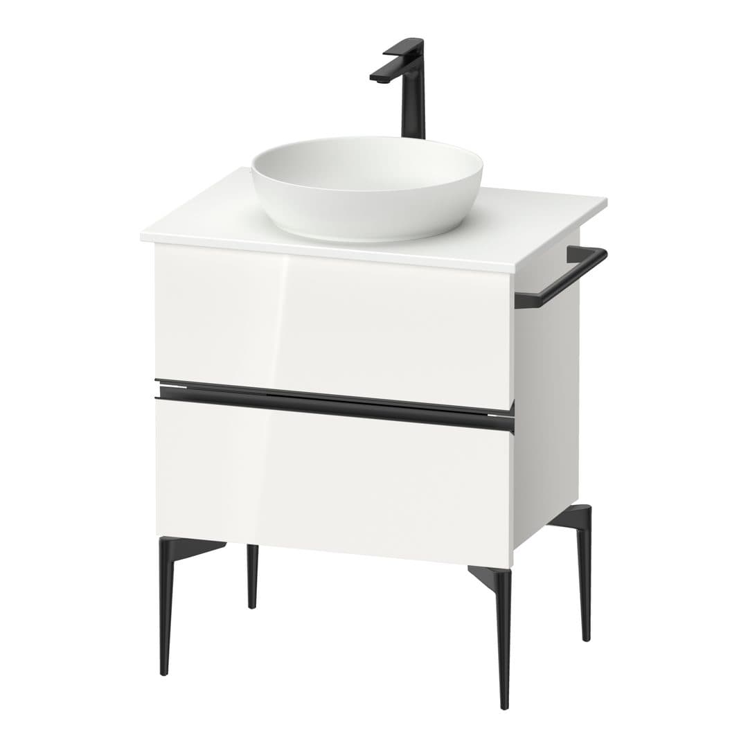 Duravit Sivida – Έπιπλο Νιπτήρα – 645 mm, για κονσόλα, 2 συρτάρια, νιπτήρας κέντρο, Diamond black Matt – White High Gloss, Decor (SV46570BD220000)