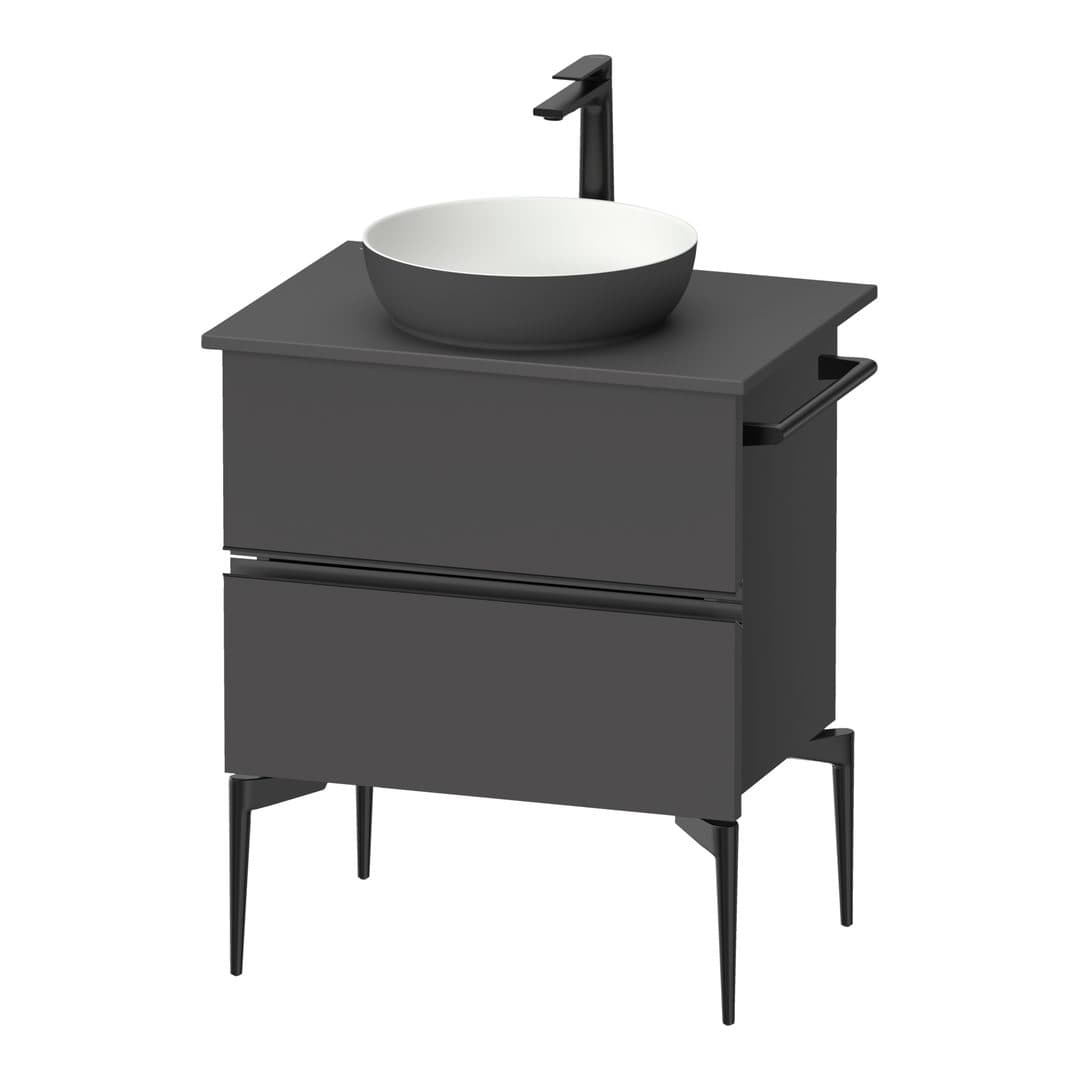 Duravit Sivida – Έπιπλο Νιπτήρα – 645 mm, για κονσόλα, 2 συρτάρια, νιπτήρας κέντρο, Diamond black Matt – Graphite Matt, Decor (SV46570BD490000)