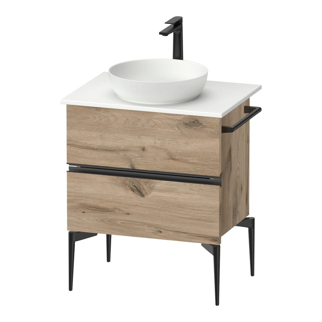 Duravit Sivida – Έπιπλο Νιπτήρα – 645 mm, για κονσόλα, 2 συρτάρια, νιπτήρας κέντρο, Diamond black Matt – Marbled Oak Matt, Decor (SV46570BD550000)