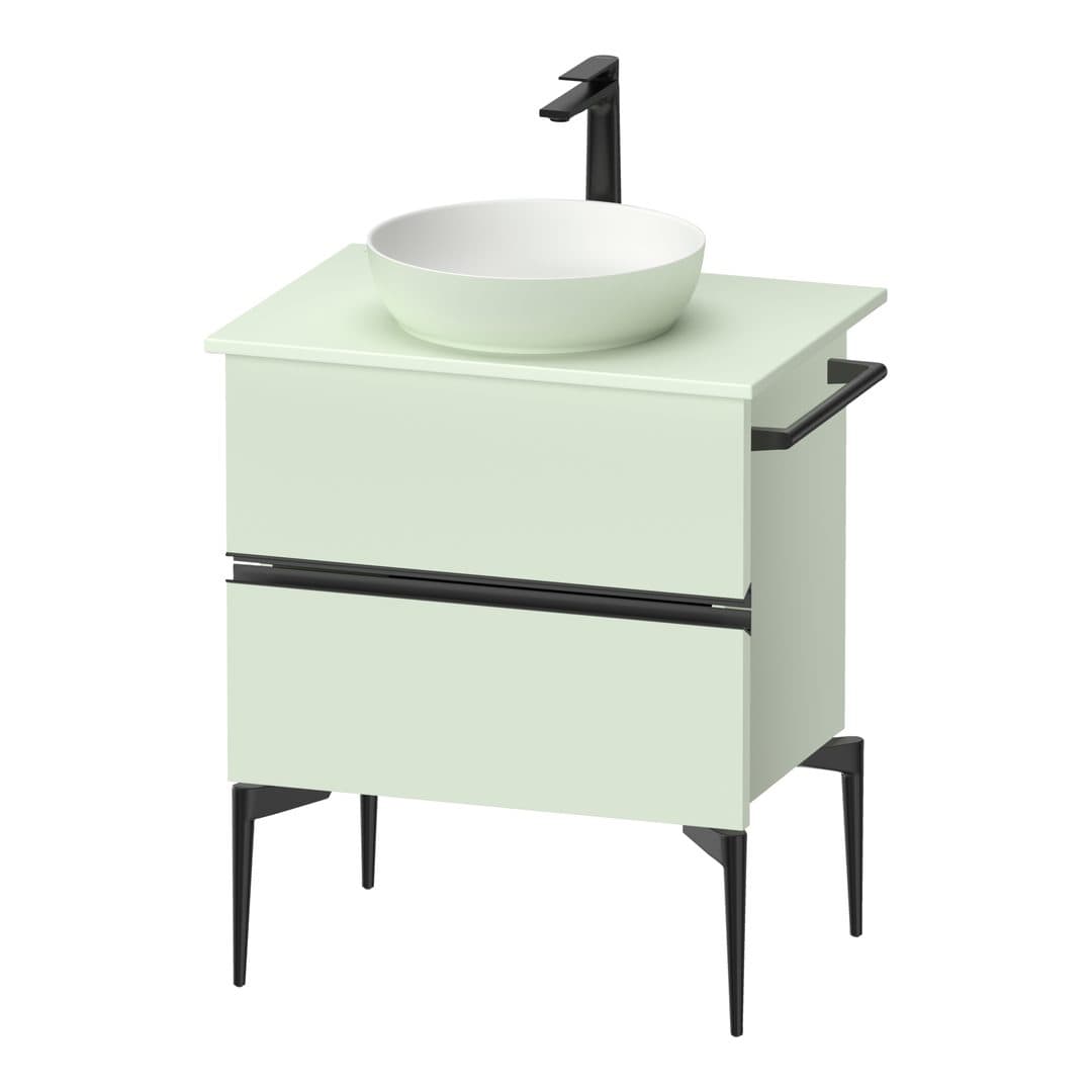 Duravit Sivida – Έπιπλο Νιπτήρα – 645 mm, για κονσόλα, 2 συρτάρια, νιπτήρας κέντρο, Diamond black Matt – Pale Green Matt, Decor (SV46570BDHH0000)