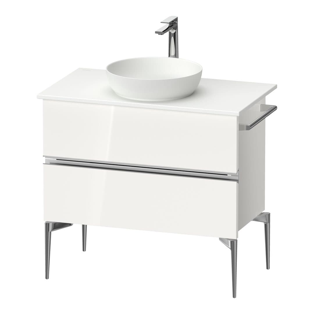 Duravit Sivida – Έπιπλο Νιπτήρα – 845 mm, για κονσόλα, 2 συρτάρια, νιπτήρας κέντρο, Chrome Glossy – White High Gloss, Decor (SV4658010220000)
