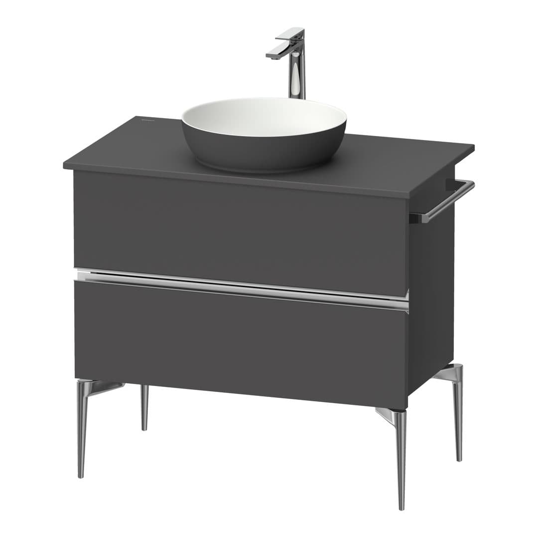 Duravit Sivida – Έπιπλο Νιπτήρα – 845 mm, για κονσόλα, 2 συρτάρια, νιπτήρας κέντρο, Chrome Glossy – Graphite Matt, Decor (SV4658010490000)