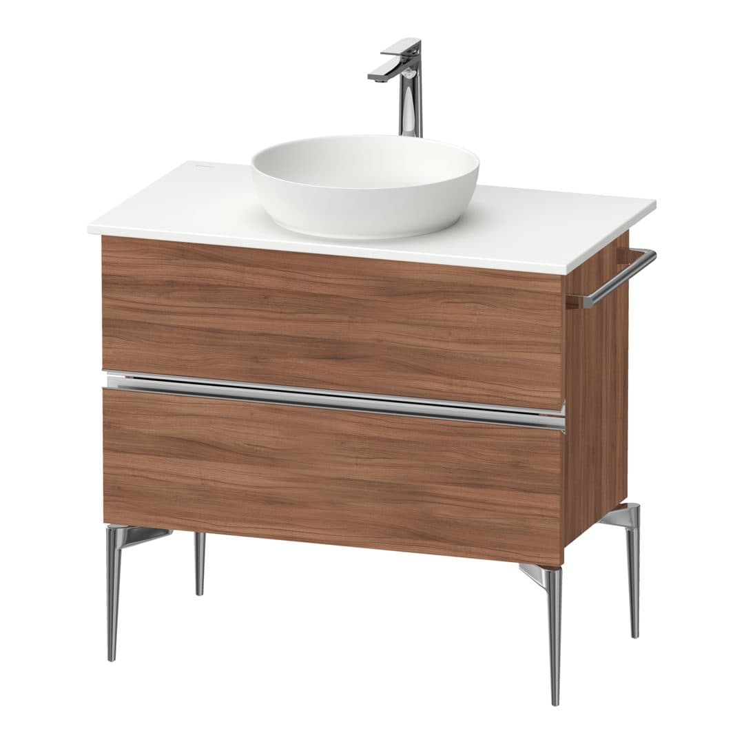 Duravit Sivida – Έπιπλο Νιπτήρα – 845 mm, για κονσόλα, 2 συρτάρια, νιπτήρας κέντρο, Chrome Glossy – Walnut Matt, Decor (SV4658010790000)