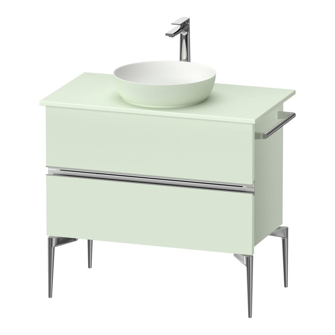 Duravit Sivida – Έπιπλο Νιπτήρα – 845 mm, για κονσόλα, 2 συρτάρια, νιπτήρας κέντρο, Chrome Glossy – Pale Green Matt, Decor (SV4658010HH0000)