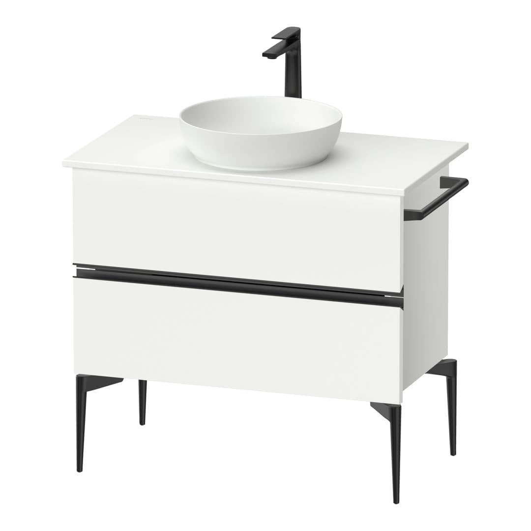 Duravit Sivida – Έπιπλο Νιπτήρα – 845 mm, για κονσόλα, 2 συρτάρια, νιπτήρας κέντρο, Diamond black Matt – White Matt, Decor (SV46580BD180000)