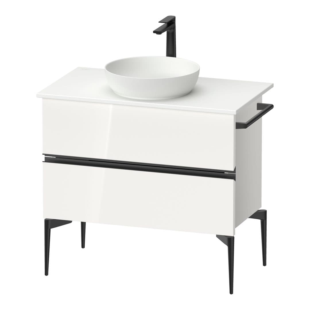 Duravit Sivida – Έπιπλο Νιπτήρα – 845 mm, για κονσόλα, 2 συρτάρια, νιπτήρας κέντρο, Diamond black Matt – White High Gloss, Decor (SV46580BD220000)
