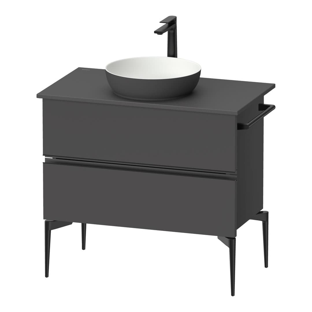 Duravit Sivida – Έπιπλο Νιπτήρα – 845 mm, για κονσόλα, 2 συρτάρια, νιπτήρας κέντρο, Diamond black Matt – Graphite Matt, Decor (SV46580BD490000)