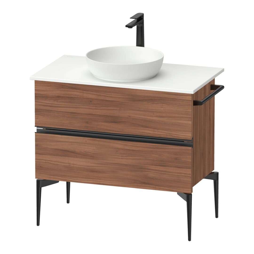 Duravit Sivida – Έπιπλο Νιπτήρα – 845 mm, για κονσόλα, 2 συρτάρια, νιπτήρας κέντρο, Diamond black Matt – Walnut Matt, Decor (SV46580BD790000)