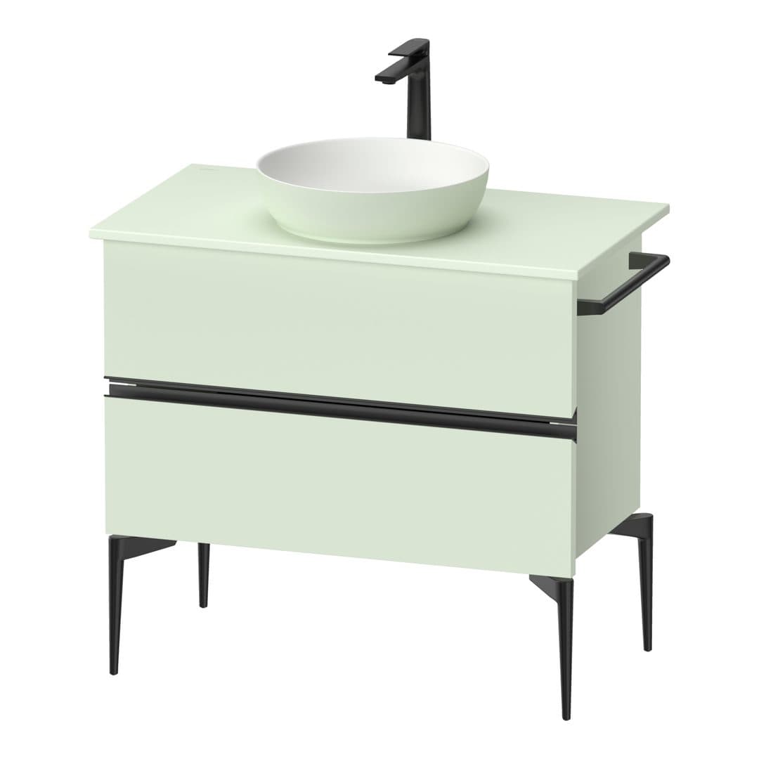 Duravit Sivida – Έπιπλο Νιπτήρα – 845 mm, για κονσόλα, 2 συρτάρια, νιπτήρας κέντρο, Diamond black Matt – Pale Green Matt, Decor (SV46580BDHH0000)